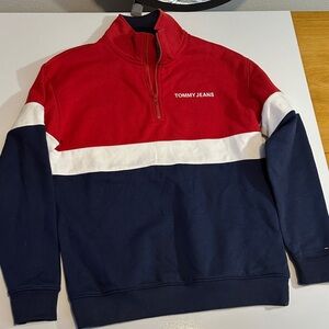Tommy Hilfiger Men's Red, White, and Blue Zip-Up Sweater